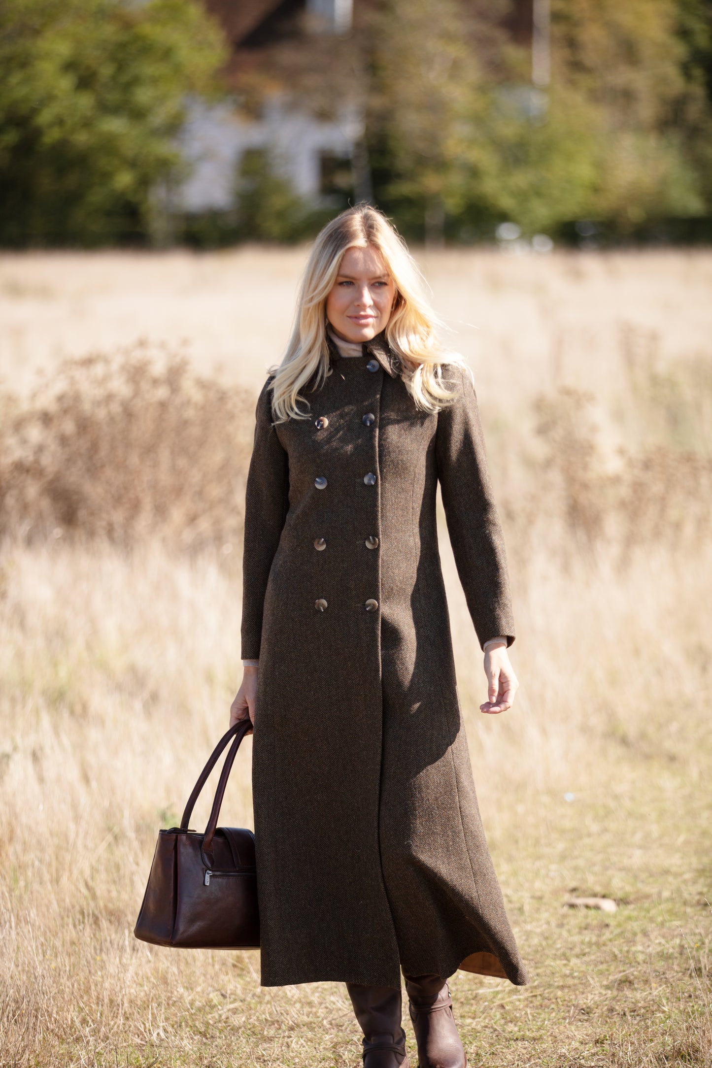 Tawny Herringbone Trench Coat