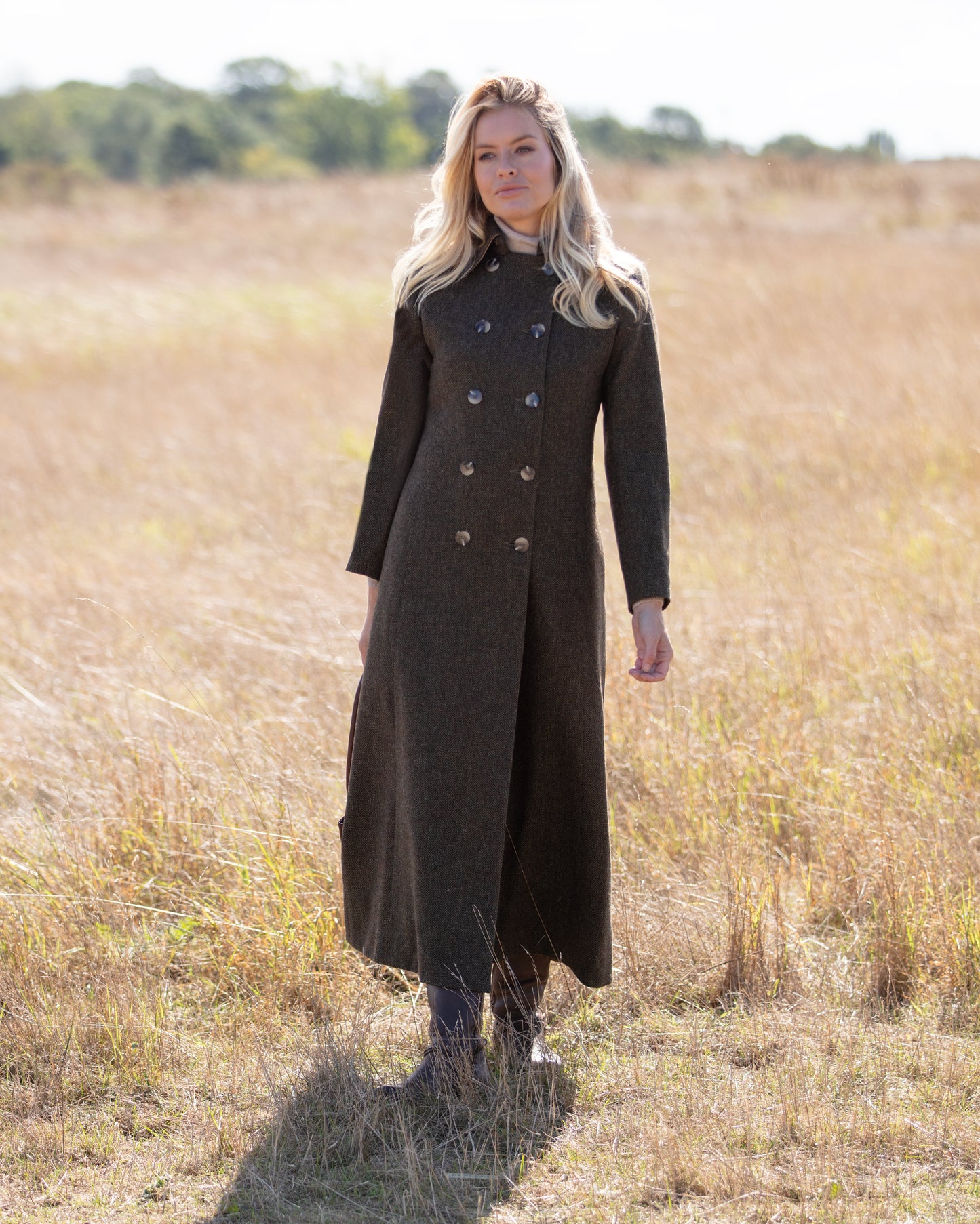 Tawny Herringbone Trench Coat