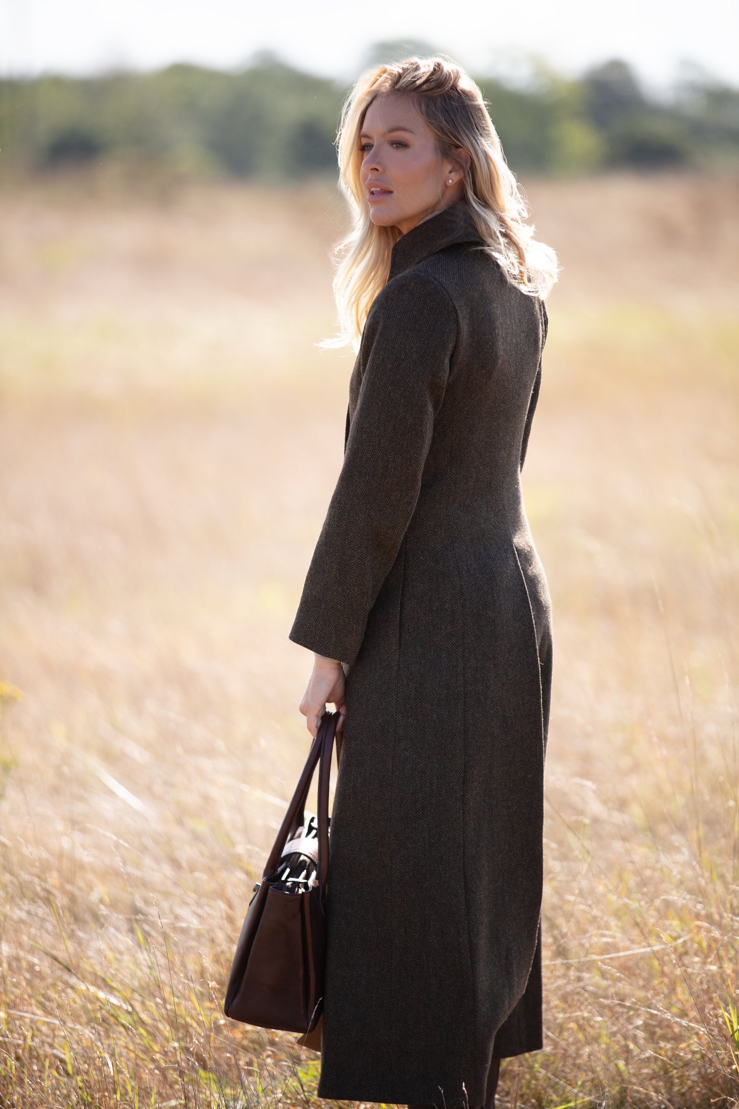 Tawny Herringbone Trench Coat